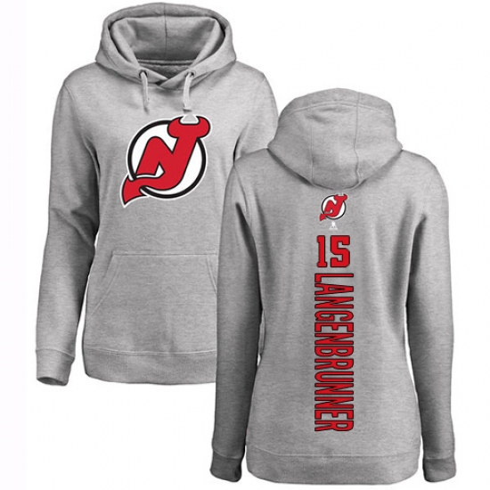 NHL Women's Adidas New Jersey Devils #15 Jamie Langenbrunner Ash Backer Pullover Hoodie - ujerseystore