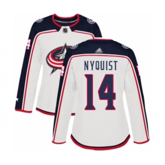 Women's Columbus Blue Jackets #14 Gustav Nyquist Authentic White Away Hockey Jersey - Ujersey