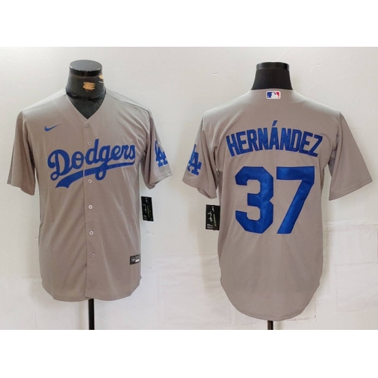 Men's Los Angeles Dodgers #37 Teoscar Hernandez Grey Cool Base Stitched Jersey - Ujersey