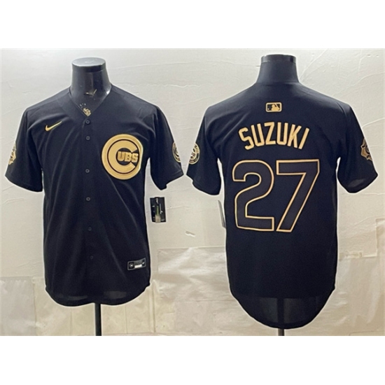 Men's Chicago Cubs #27 Seiya Suzuki Black Gold 150th Anniversary Stitched Baseball Jersey - Ujersey