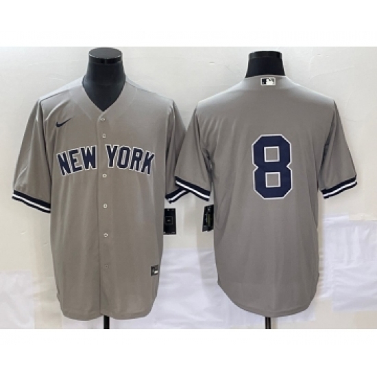 Men's New York Yankees #8 Yogi Berr Grey Cool Base Stitched Baseball Jersey - Ujersey