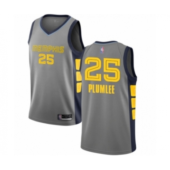 Men's Memphis Grizzlies #25 Miles Plumlee Authentic Gray Basketball Jersey - City Edition - Ujersey
