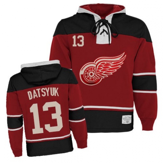 Youth Old Time Hockey Detroit Red Wings #13 Pavel Datsyuk Premier Red Sawyer Hooded Sweatshirt NHL Jersey - Ujersey