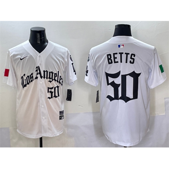 Men's Los Angeles Dodgers #50 Mookie Betts White Mexico 2025 LA Gothic Style With Fernando Vapor Premier Limited Stitched Baseball Jersey - Ujersey