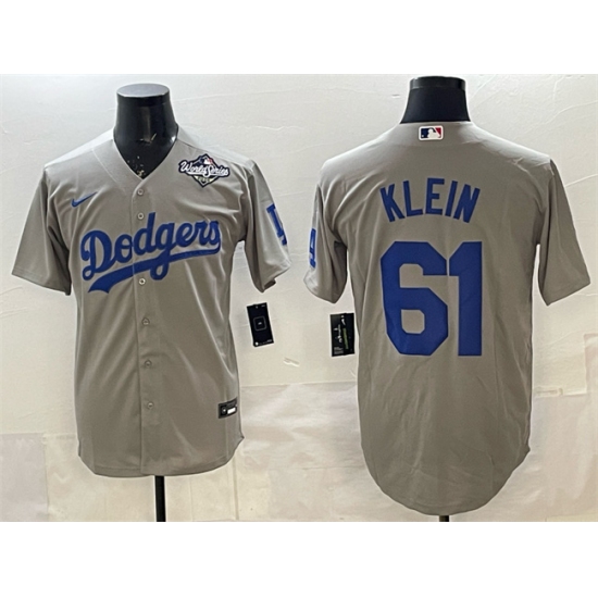 Men's Los Angeles Dodgers #61 Will Klein Grey 2025 World Series Cool Base Stitched Baseball Jersey - Ujersey