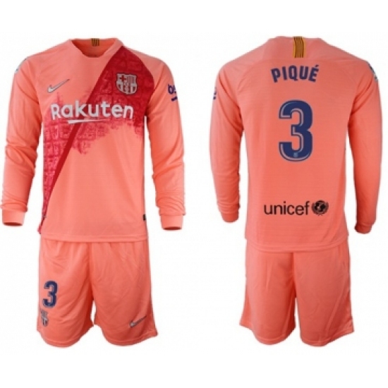 Barcelona #3 Pique Third Long Sleeves Soccer Club Jersey
