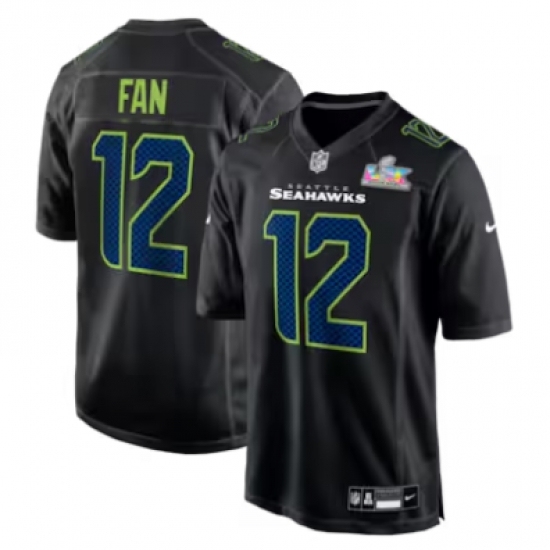 Men's Seattle Seahawks # 12s Black Nike Super Bowl LX Carbon Fashion Game Jersey - Ujersey