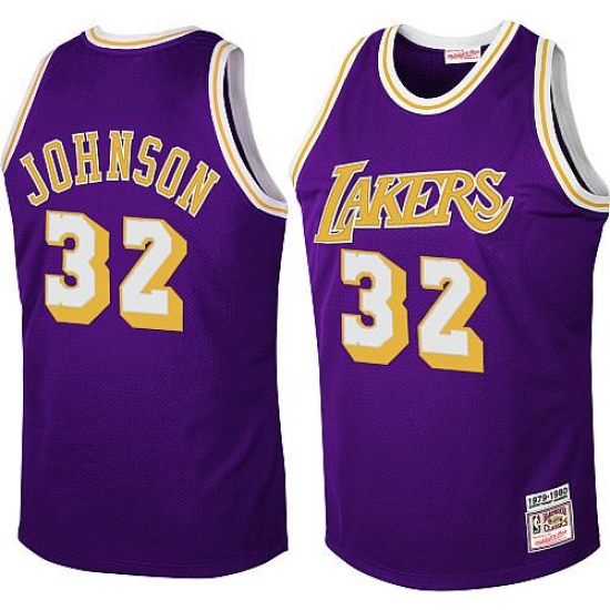 Men's Mitchell and Ness Los Angeles Lakers #32 Magic Johnson Swingman Purple Throwback NBA Jersey - Ujersey