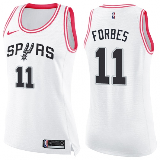 Women's Nike San Antonio Spurs #11 Bryn Forbes Swingman White Pink Fashion NBA Jersey - Ujersey
