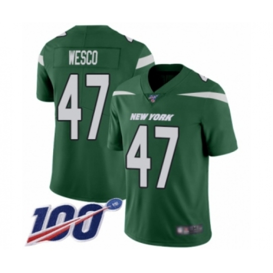 Men's New York Jets #47 Trevon Wesco Green Team Color Vapor Untouchable Limited Player 100th Season Football Jersey - Ujersey