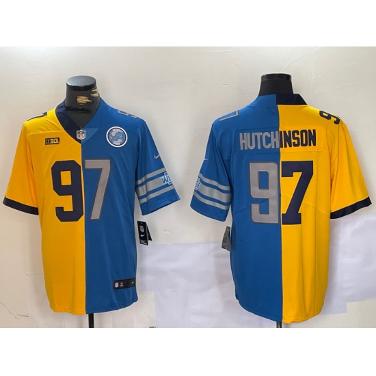 Men's Detroit Lions #97 Aidan Hutchinson Yellow Blue Split Vapor Limited Stitched Jersey - Ujersey