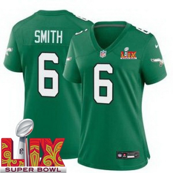 Women Philadelphia Eagles DeVonta Smith #6 Kelly Green 2024 2025 Super Bowl LIX F U S E Stitched NFL Jersey - Ujersey