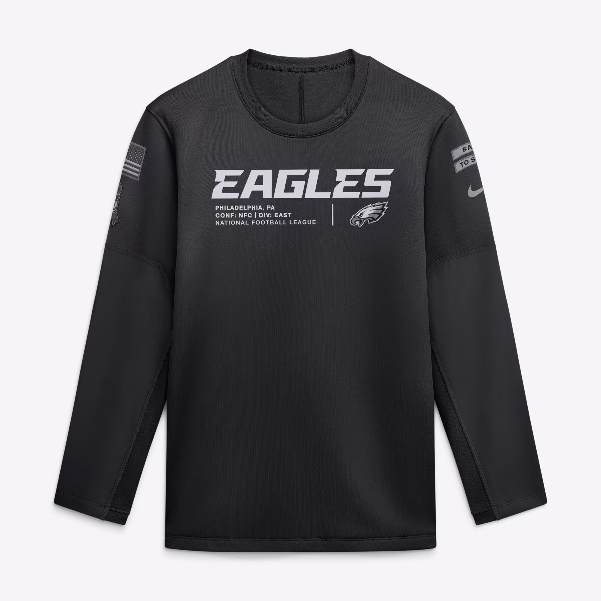 Men's Philadelphia Eagles  Nike Black 2026 Salute to Service Sideline Coaches Crewneck Therma-FIT Sweatshirt - U-jersey