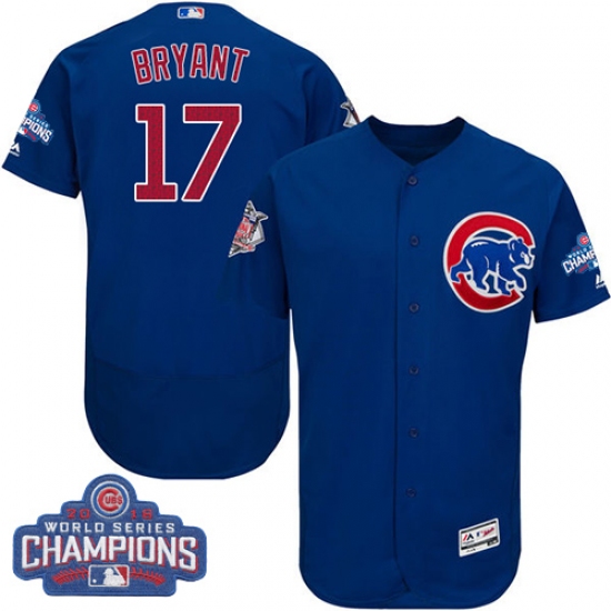 Men's Majestic Chicago Cubs #17 Kris Bryant Royal Blue 2016 World Series Champions Flexbase Authentic Collection MLB Jersey - Ujersey