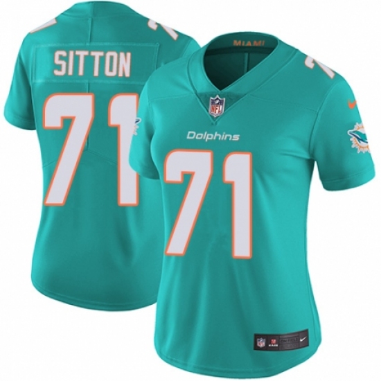 Women's Nike Miami Dolphins #71 Josh Sitton Aqua Green Team Color Vapor Untouchable Elite Player NFL Jersey - Ujersey