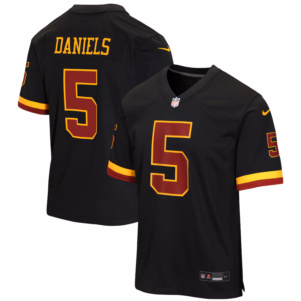 Youth Washington Commanders Jayden Daniels Nike Black Hail Raiser Alternate Game Jersey - Ujersey Shop