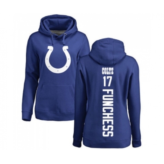 Football Women's Indianapolis Colts #17 Devin Funchess Royal Blue Backer Pullover Hoodie