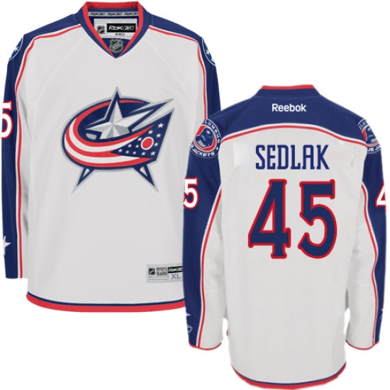 Men's Reebok Columbus Blue Jackets #45 Lukas Sedlak Authentic White Away NHL Jersey - Ujersey
