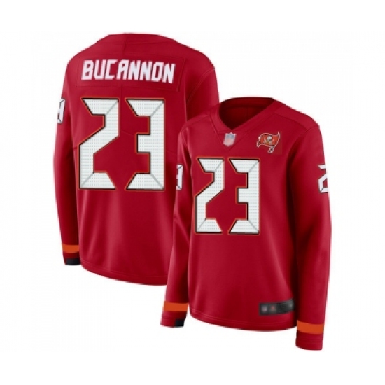 Women's Tampa Bay Buccaneers #23 Deone Bucannon Limited Red Therma Long Sleeve Football Jersey - Ujersey