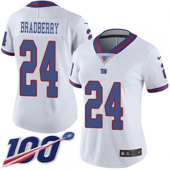 Women's New York Giants #24 James Bradberry White Stitched Limited Rush 100th Season Jersey - Ujersey