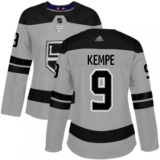 Women's Adidas Los Angeles Kings #9 Adrian Kempe Authentic Gray Alternate NHL Jersey - Ujersey