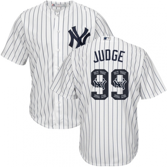 Men's Majestic New York Yankees #99 Aaron Judge Authentic White Team Logo Fashion MLB Jersey - Ujersey