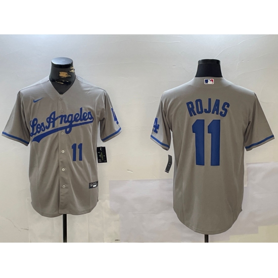 Men's Los Angeles Dodgers #11 Miguel Rojas Number Grey With los Cool Base Stitched Jerseys - Ujersey