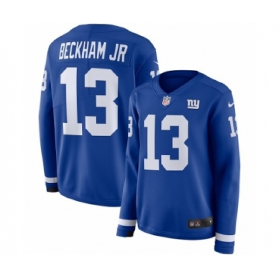 Women's Nike New York Giants #13 Odell Beckham Jr Limited Royal Blue Therma Long Sleeve NFL Jersey - Ujersey