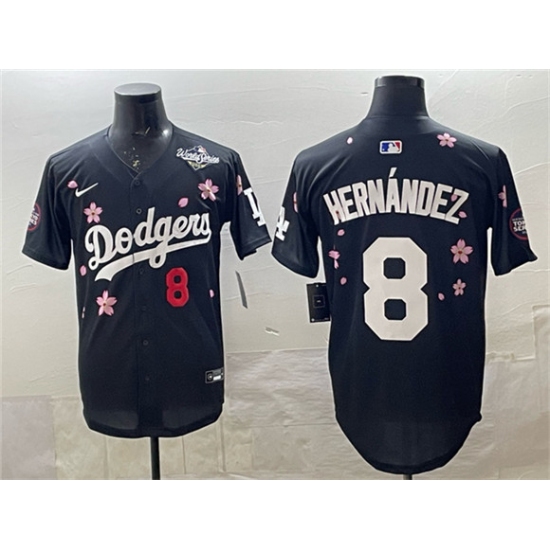 Men's Los Angeles Dodgers #8 Enrique Hernández Black 2025 World Series Tokyo Series Limited Stitched Baseball Jersey - Ujersey