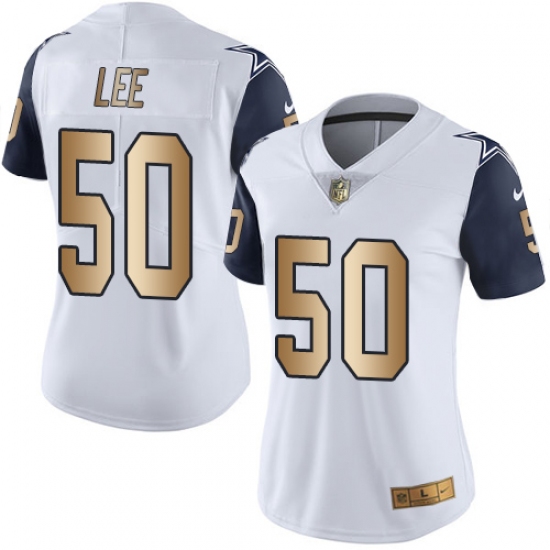 Women's Nike Dallas Cowboys #50 Sean Lee Limited White/Gold Rush NFL Jersey - Ujersey
