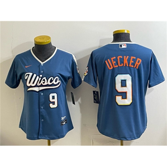 Women's Milwaukee Brewers #9 Bob Uecker Mineral Blue 2026 City Connect Stadium Stitched Baseball Jersey(Run Small) - Ujersey