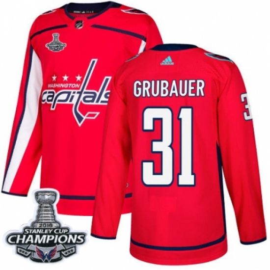 Men's Adidas Washington Capitals #31 Philipp Grubauer Premier Red Home 2018 Stanley Cup Final Champions NHL Jersey - Ujersey