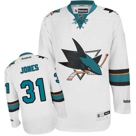 Youth Reebok San Jose Sharks #31 Martin Jones Authentic White Away NHL Jersey - Ujersey