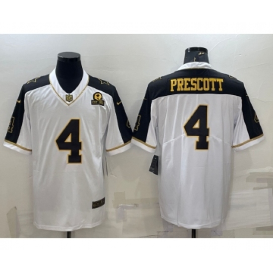 Men's Dallas Cowboys #4 Dak Prescott White Gold Edition With 1960 Patch Limited Stitched Football Jersey - Ujersey