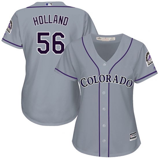 Women's Majestic Colorado Rockies #56 Greg Holland Replica Grey Road Cool Base MLB Jersey - Ujersey