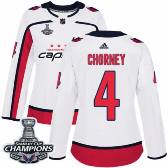 Women's Adidas Washington Capitals #4 Taylor Chorney Authentic White Away 2018 Stanley Cup Final Champions NHL Jersey - Ujersey