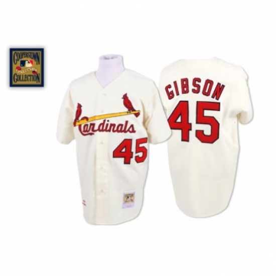 Men's Mitchell and Ness St. Louis Cardinals #45 Bob Gibson Authentic Cream Throwback MLB Jersey - Ujersey