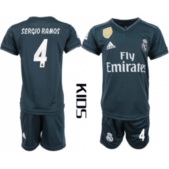 Real Madrid #4 Sergio Ramos Away Kid Soccer Club Jersey
