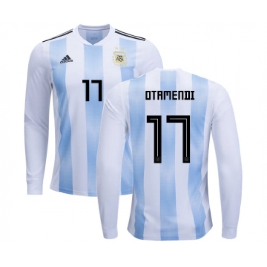 Argentina #17 Otamendi Home Long Sleeves Kid Soccer Country Jersey