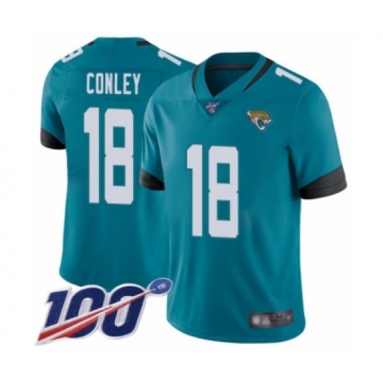 Men's Jacksonville Jaguars #18 Chris Conley Teal Green Alternate Vapor Untouchable Limited Player 100th Season Football Jersey - Ujersey