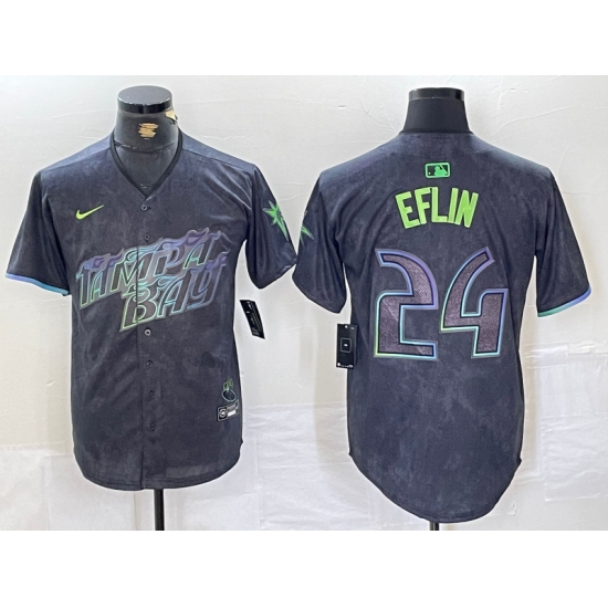 Men's Tampa Bay Rays #24 Zach Eflin Charcoal 2024 City Connect Limited Cool Base Jersey - Ujersey