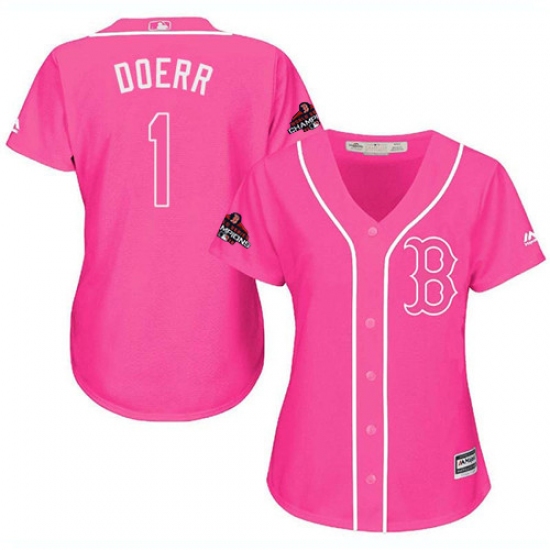 Women's Majestic Boston Red Sox #1 Bobby Doerr Authentic Pink Fashion 2018 World Series Champions MLB Jersey - Ujersey