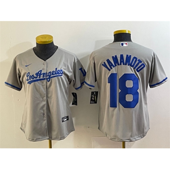 Women's Los Angeles Dodgers #18 Yoshinobu Yamamoto Gray Stitched Jersey - Ujersey
