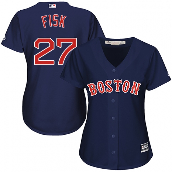 Women's Majestic Boston Red Sox #27 Carlton Fisk Replica Navy Blue Alternate Road MLB Jersey - Ujersey