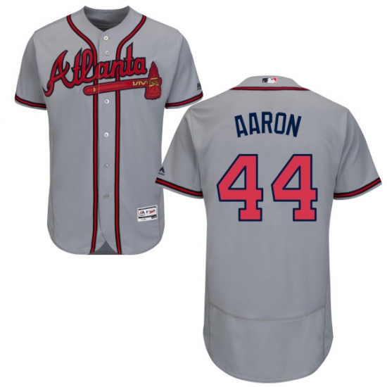 Men's Majestic Atlanta Braves #44 Hank Aaron Grey Road Flex Base Authentic Collection MLB Jersey - Ujersey