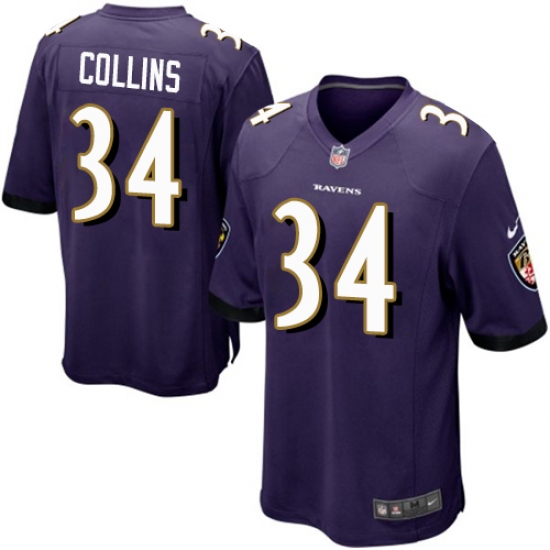 Men's Nike Baltimore Ravens #34 Alex Collins Game Purple Team Color NFL Jersey - Ujersey