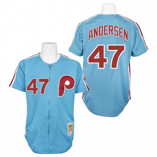 Men's Mitchell and Ness Philadelphia Phillies #47 Larry Andersen Replica Blue 1984 Throwback MLB Jersey - Ujersey