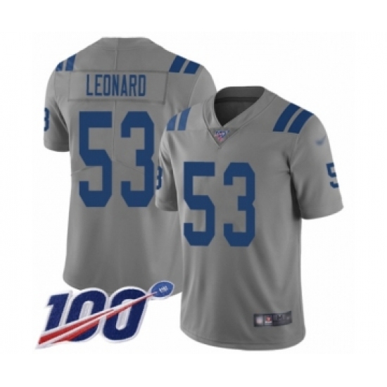 Men's Nike Indianapolis Colts #53 Darius Leonard Limited Gray Inverted Legend 100th Season NFL Jersey - Ujersey