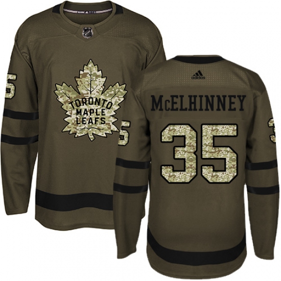 Youth Adidas Toronto Maple Leafs #35 Curtis McElhinney Authentic Green Salute to Service NHL Jersey - Ujersey