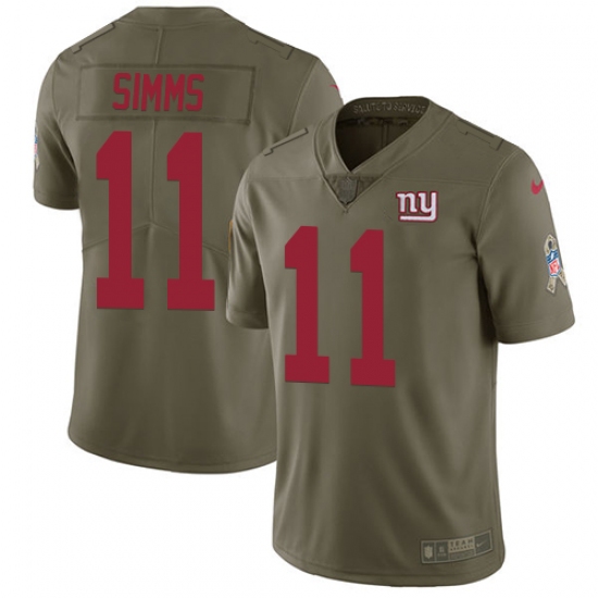 Youth Nike New York Giants #11 Phil Simms Limited Olive 2017 Salute to Service NFL Jersey - Ujersey